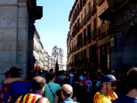 Soccer fans at Plaza Mayor before finals of Copa del Rey