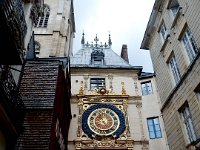 Great Clock in Rouen  Cast iron mechanism built in 1389 with facade completed in 1529.  Includes days of the week (bottom) and phases of the moon (top).