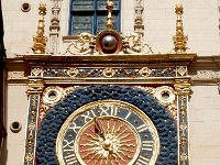 Great Clock in Rouen  Cast iron mechanism built in 1389 with facade completed in 1529.  Includes days of the week (bottom) and phases of the moon (top).