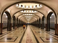 Mayakovsky metro station  Rhodonite in columns and mosaics in ceiling