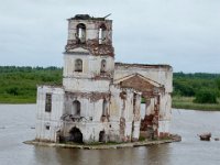 Church isolated by flooding due to dams